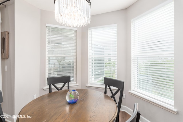 dining room with a chandelier