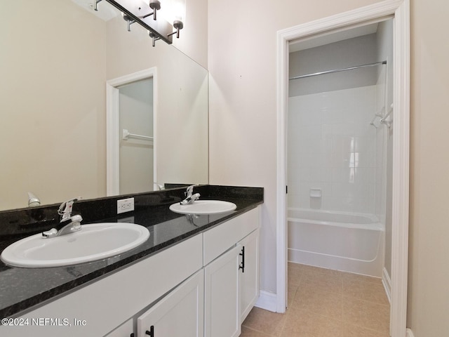 bathroom featuring vanity, tile patterned flooring, and shower / bathtub combination