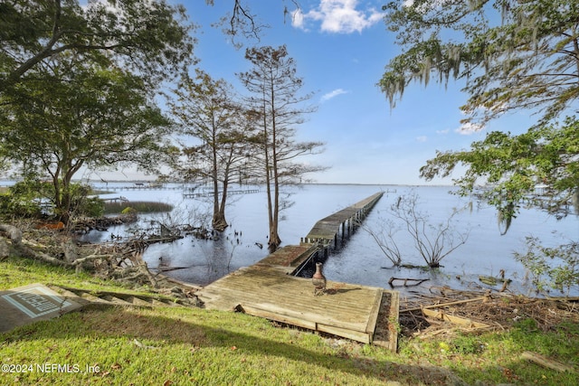 view of dock featuring a water view