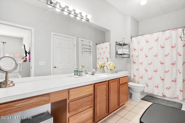 bathroom featuring tile patterned floors, vanity, and toilet