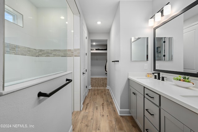 bathroom featuring hardwood / wood-style floors and vanity