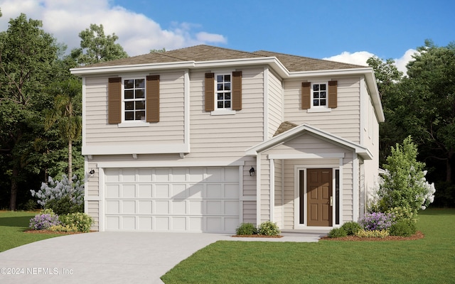 view of front of house featuring a garage and a front yard