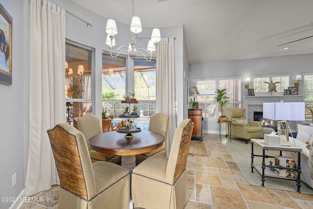 dining room with a chandelier