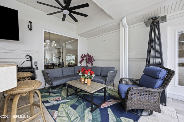 view of patio with ceiling fan and an outdoor hangout area