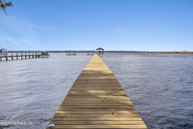 view of dock featuring a water view