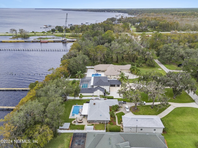 bird's eye view featuring a water view