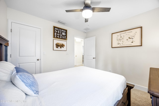 bedroom with carpet floors and ceiling fan