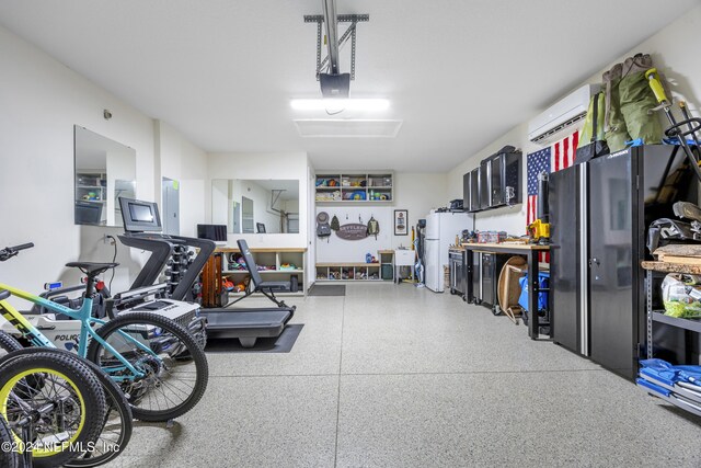 garage with an AC wall unit