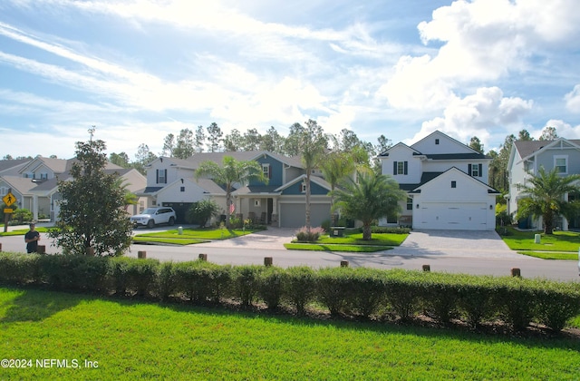 view of front of property featuring a garage and a front lawn