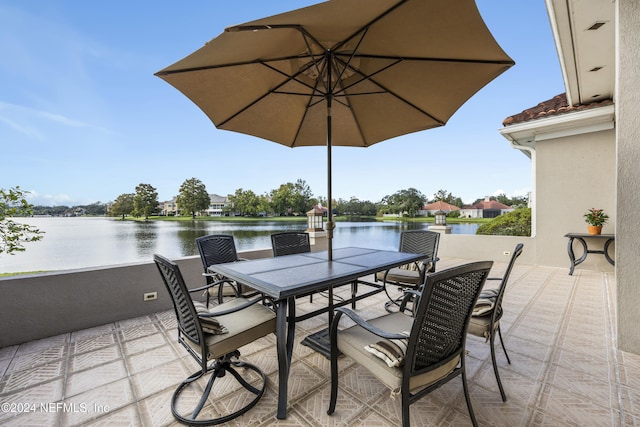 view of patio / terrace featuring a water view