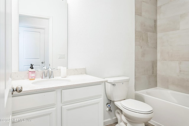 full bathroom with vanity, toilet, and tiled shower / bath combo