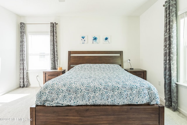 carpeted bedroom with multiple windows