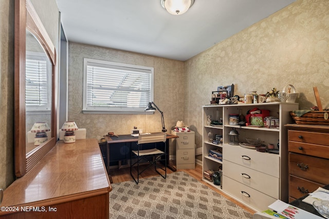 office area featuring light hardwood / wood-style flooring