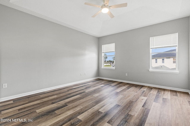 unfurnished room with hardwood / wood-style flooring, ceiling fan, and plenty of natural light