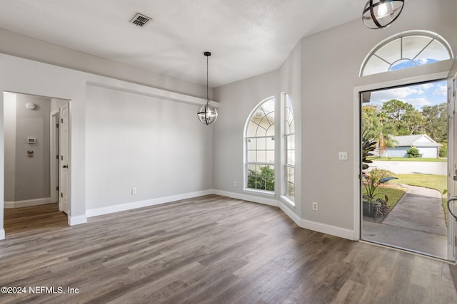 foyer featuring a textured ceiling, hardwood / wood-style floors, and a healthy amount of sunlight