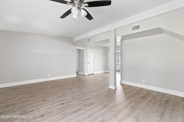 interior space with light wood-type flooring and ceiling fan