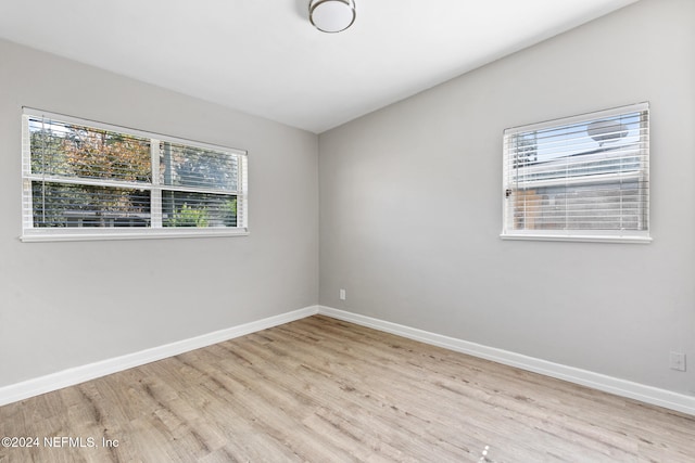 spare room with a wealth of natural light and light hardwood / wood-style floors