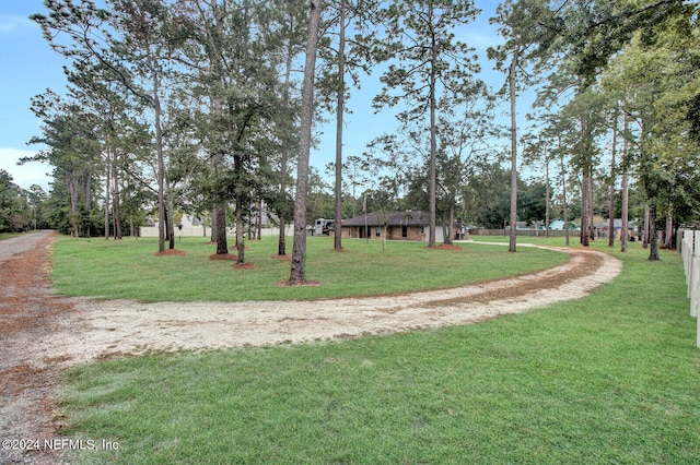 view of property's community with a lawn