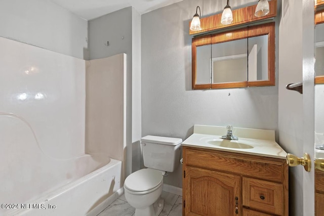 full bathroom with vanity, toilet, and shower / washtub combination