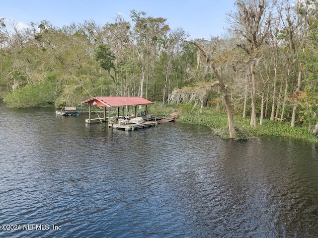 view of dock with a water view