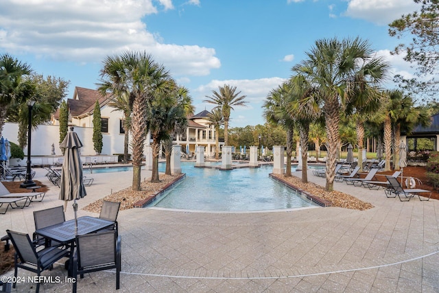 view of swimming pool with a patio area