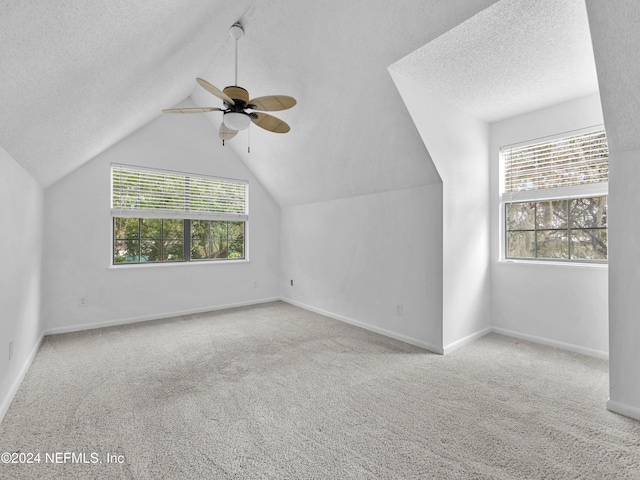 additional living space with plenty of natural light, lofted ceiling, and light colored carpet