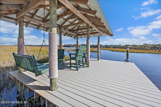 view of dock featuring a water view