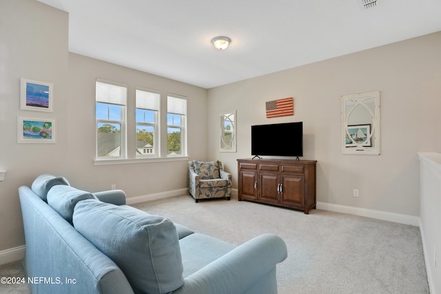 living room with light carpet