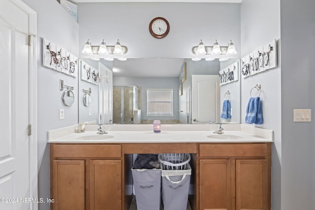 bathroom with vanity and walk in shower