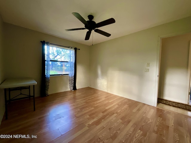 spare room featuring light hardwood / wood-style flooring and ceiling fan