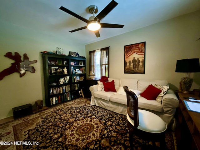 living room featuring ceiling fan