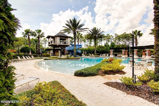 view of pool featuring a patio