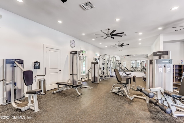 gym with ceiling fan