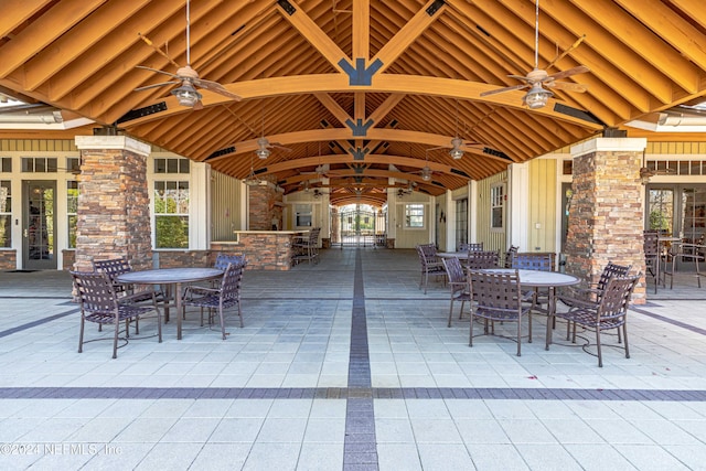 view of patio featuring ceiling fan