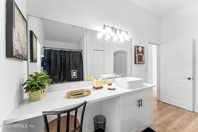 bathroom with hardwood / wood-style floors and vanity