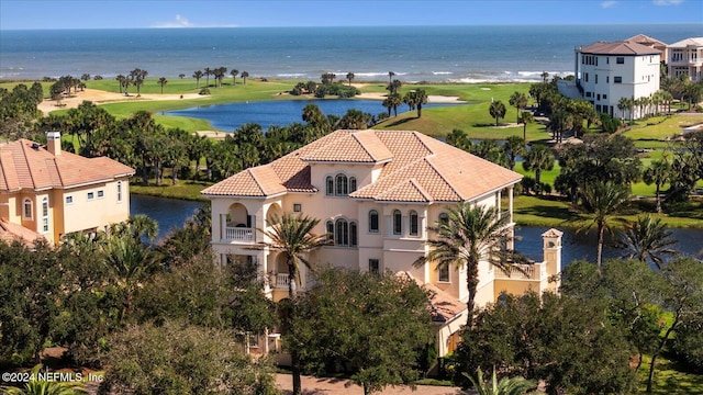 aerial view with a water view