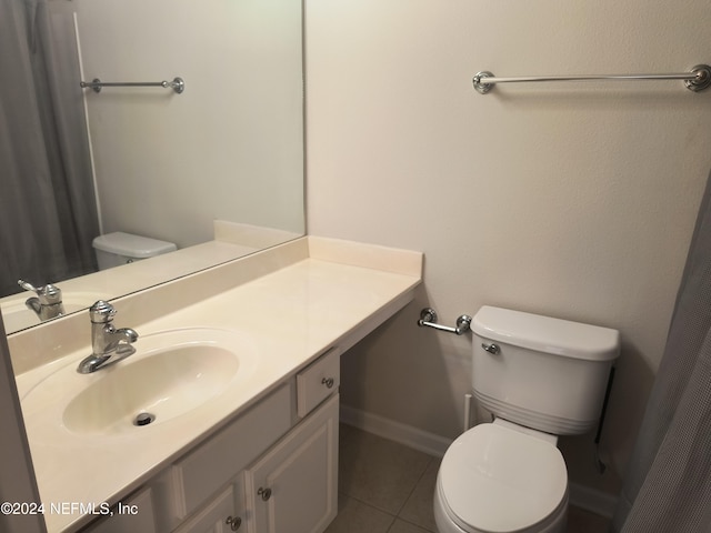 bathroom with tile patterned flooring, vanity, and toilet