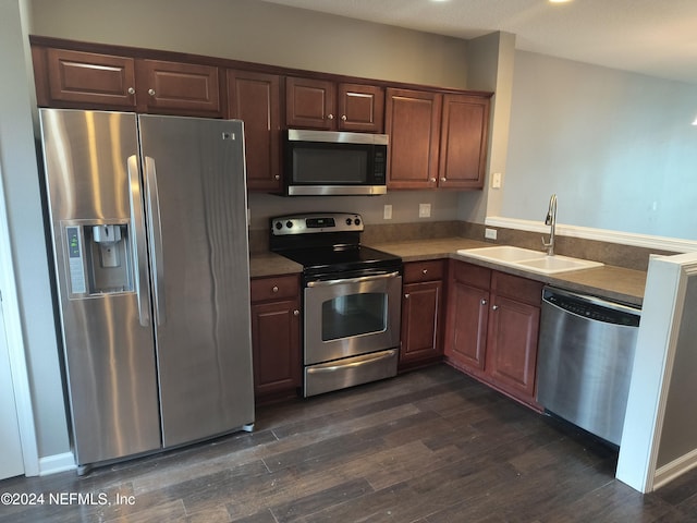 kitchen featuring appliances with stainless steel finishes, sink, and dark hardwood / wood-style floors