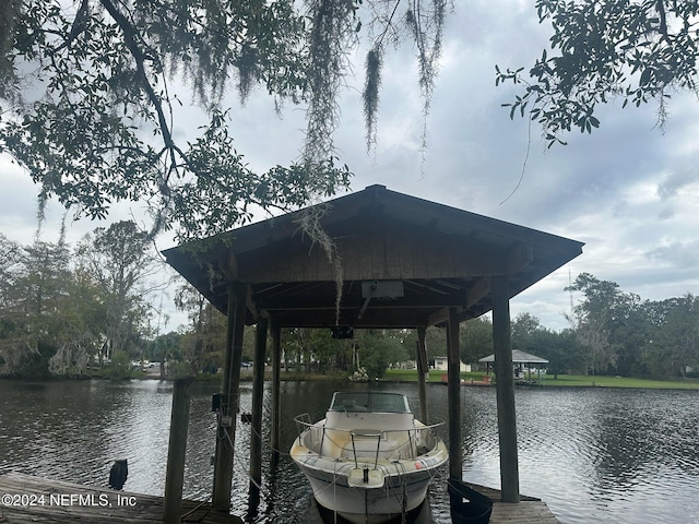 view of dock featuring a water view