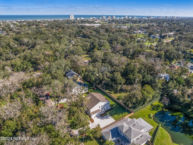 aerial view with a water view