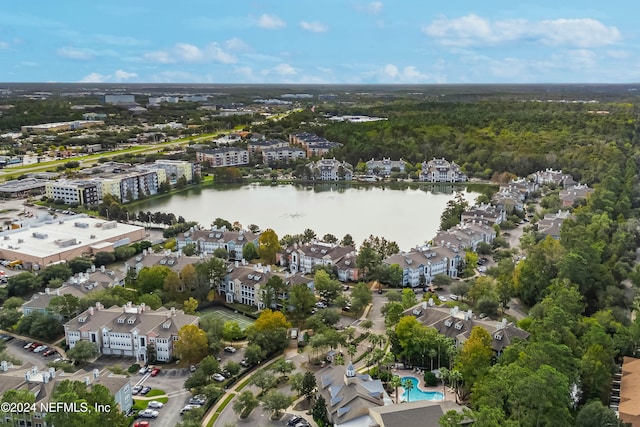 aerial view with a water view