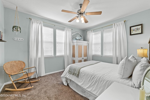 bedroom with carpet floors and ceiling fan