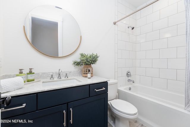 full bathroom featuring vanity, toilet, and shower / bathtub combination with curtain