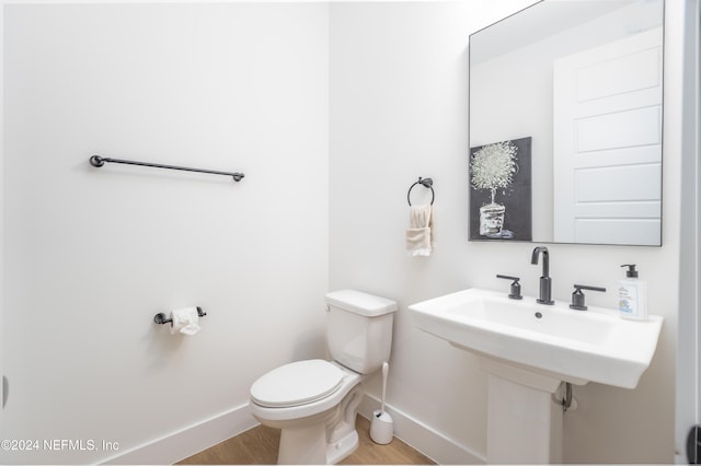 bathroom with wood-type flooring and toilet