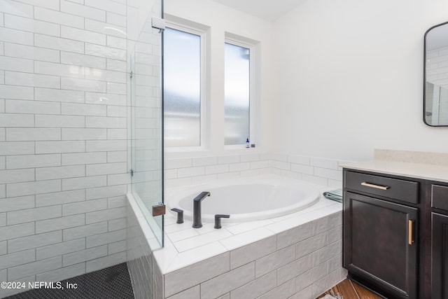 bathroom featuring vanity and independent shower and bath