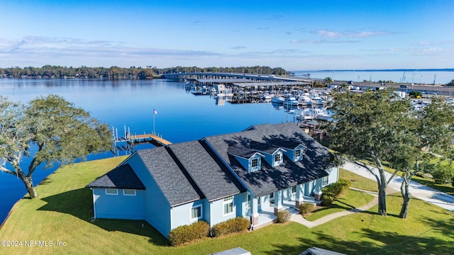 aerial view with a water view