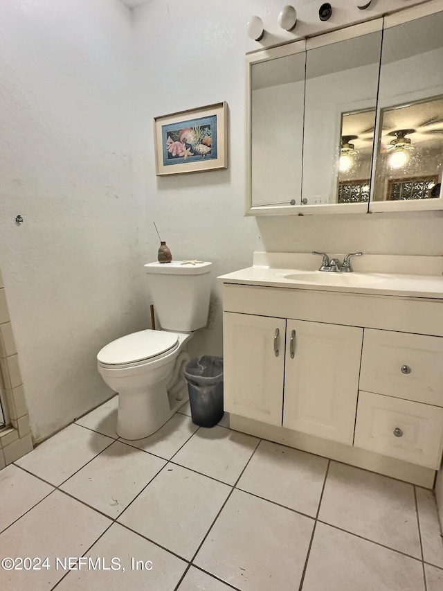 bathroom featuring tile patterned flooring, vanity, and toilet