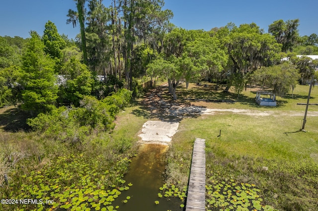 aerial view featuring a water view