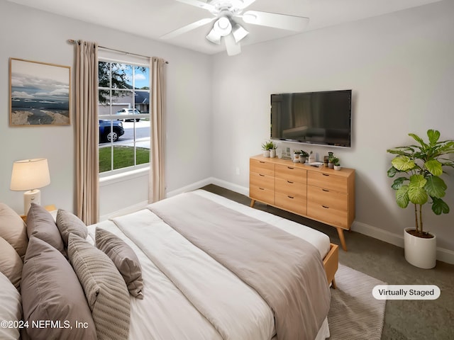 bedroom with carpet floors and ceiling fan