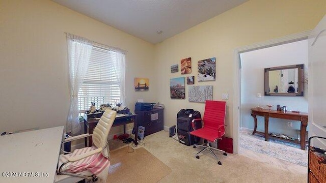 view of carpeted home office